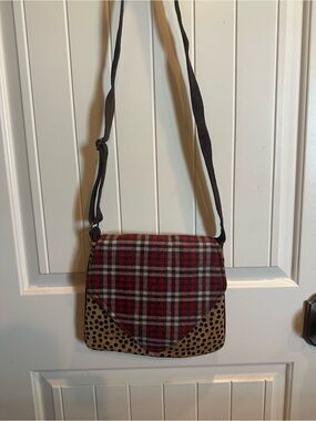 Plaid & Polka Dot Crossbody Shoulder Bag in Red and Brown